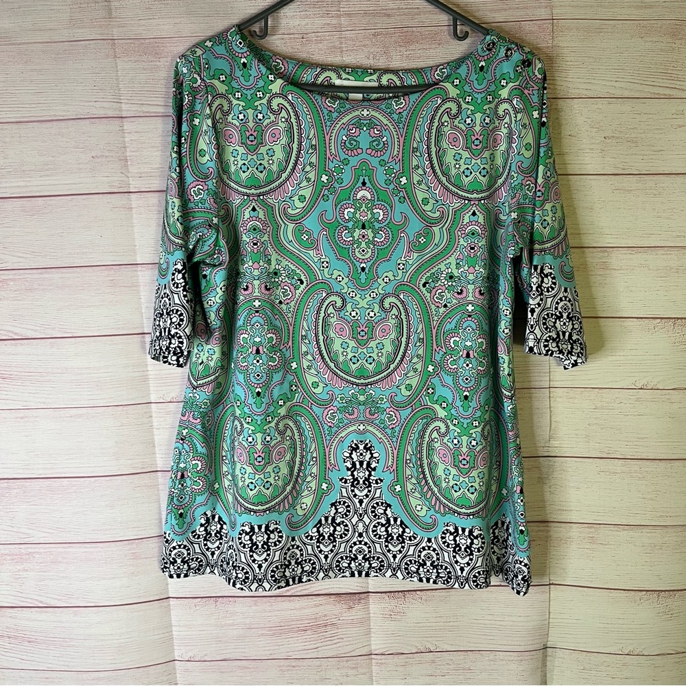 Charter Club Colorful 3/4” Sleeve Top Size Large